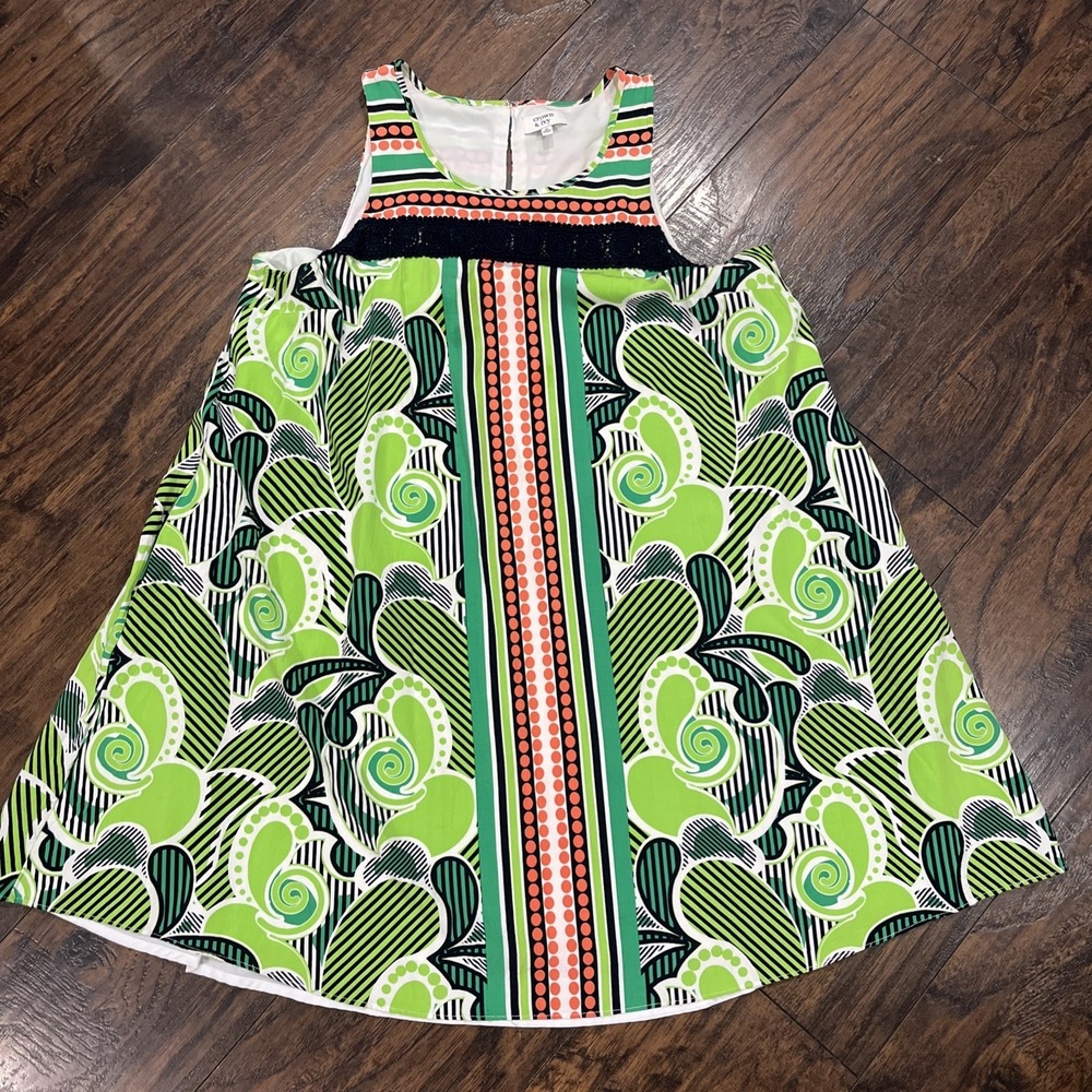 Crown & Ivy Sleeveless Midi Dress Pockets Green Geometric Print Size Medium